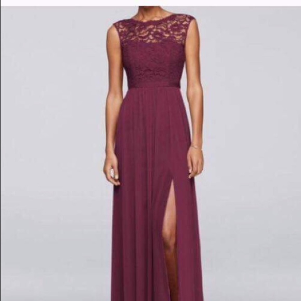 Size 6 David’s Bridal wine bridesmaid dress long
